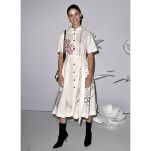 Christian Dior White Mid-Length Shirtdress Cotton Silk Blend with Motif 6 38